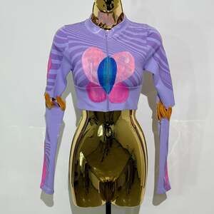 Neon Blue Pink Beach Long Sleeve Crop Top